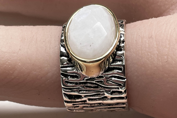 Zilveren Ring 925, Met Geslepen Witte Steen, Maat 17, steok
