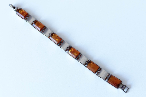 Vintage Zilver met Barnsteen Schakelarmband