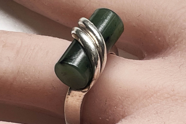 Verstelbare Zilveren (925) Ring met Cilindervormige Groene half Edelsteen