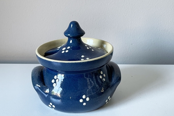 Keramiek Suikerpotje, Blauw Witte Stippen
