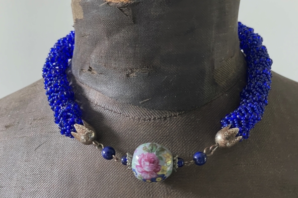 Vintage Ketting met Blauwe Kraaltjes