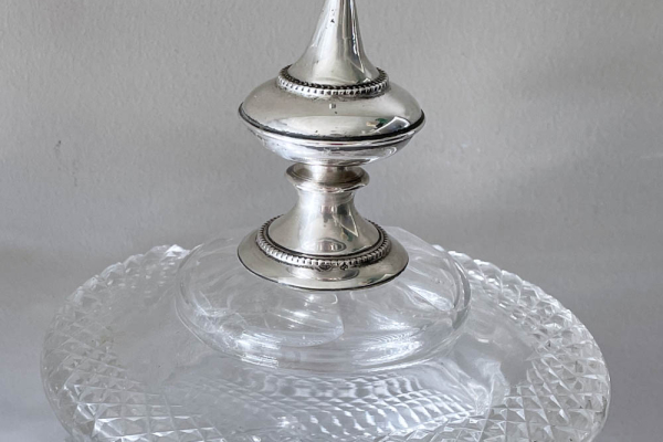 Fraaie Kristallen Bowlpot met Zilveren Knop / Onderschotel