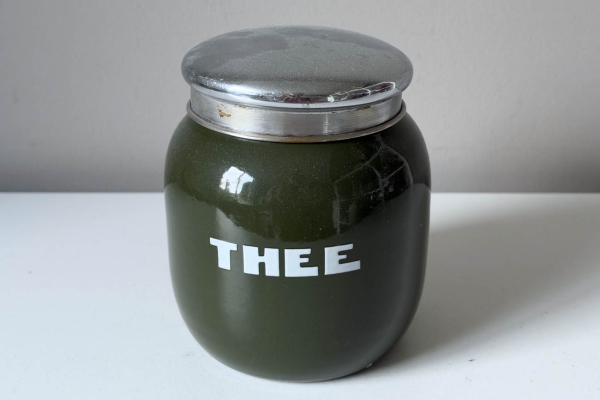 Donkergroene Emaille Bus " Thee" 
