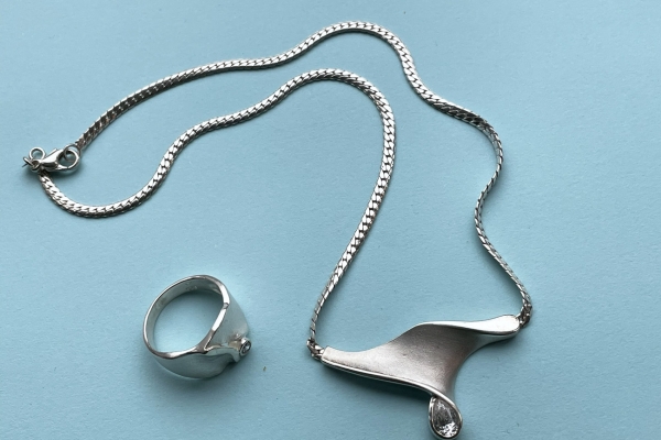 Zilveren Halsketting, Zirkonia  met Bijpassende Ring