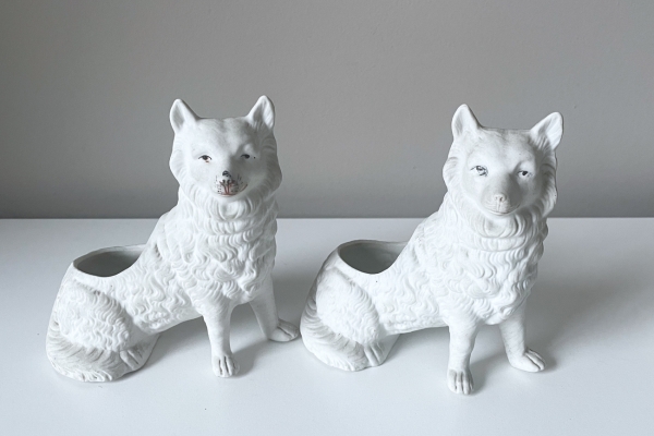 2 Witte Biscuit Honden, Potjes