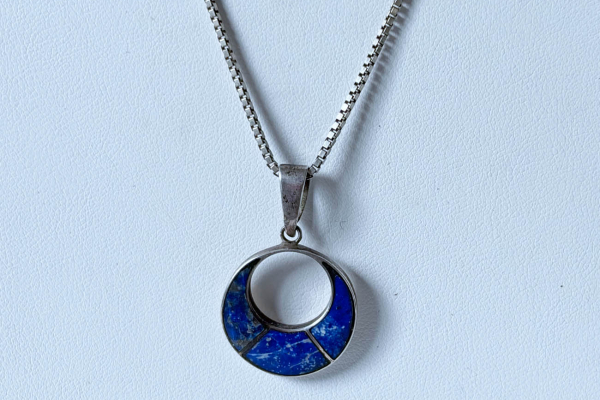 Zilveren Ketting , 950 Hanger met Ingelegd Lapis Lazulli 