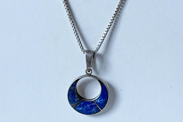 Zilveren Ketting , 950 Hanger met Ingelegd Lapis Lazulli 