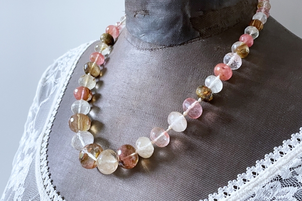 Ketting Met Handgeknoopte Kralen, Mixed Kristallen