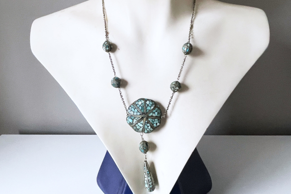 Vintage Kashmiri , Indian Turkoois Chip, Ketting