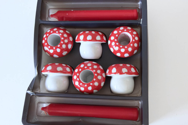 Vintage Doosje met Paddenstoelen Kandelaartjes + Kaarsjes