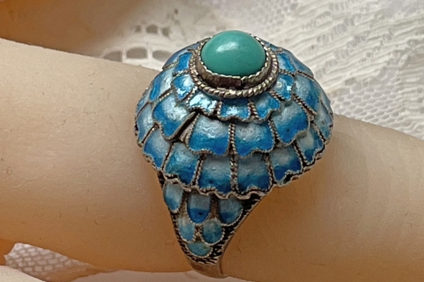 Zilveren Ring in Blauw en Groen Steentje