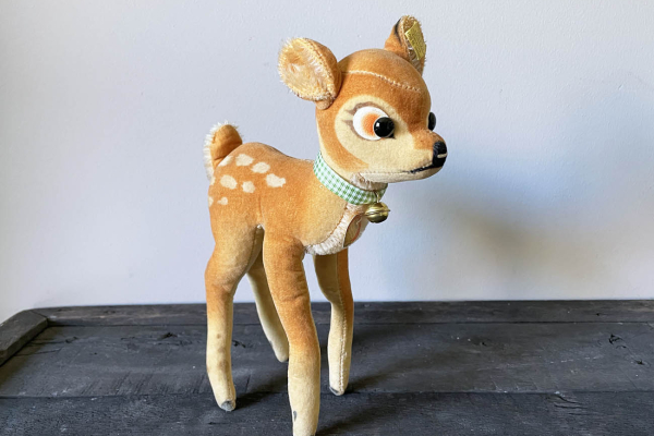 Oude Steiff Bambi met Oorknop en Papieren Borstschildje