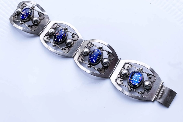 Sterling Zilveren Schakelarmband met Confetti Opaal Folie Glas Stenen