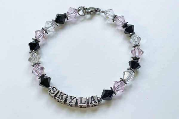 Armbandje, Swarovski Kralen , Zilver Slotje, Letterkralen 