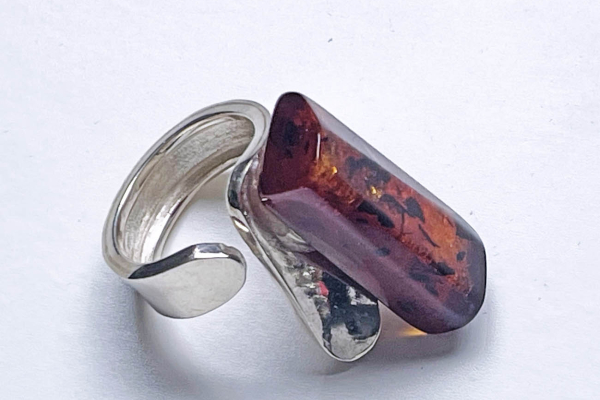 Zilveren 925 Ring met Syntetische Baltische Steen, Open maat 17