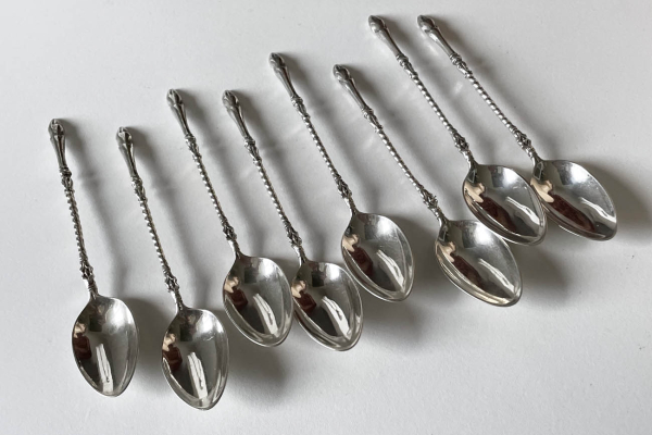 8 Antiek Hollands Zilveren Bokkenpoot Lepeltjes, Gebr. Roelfsema 1864-1910